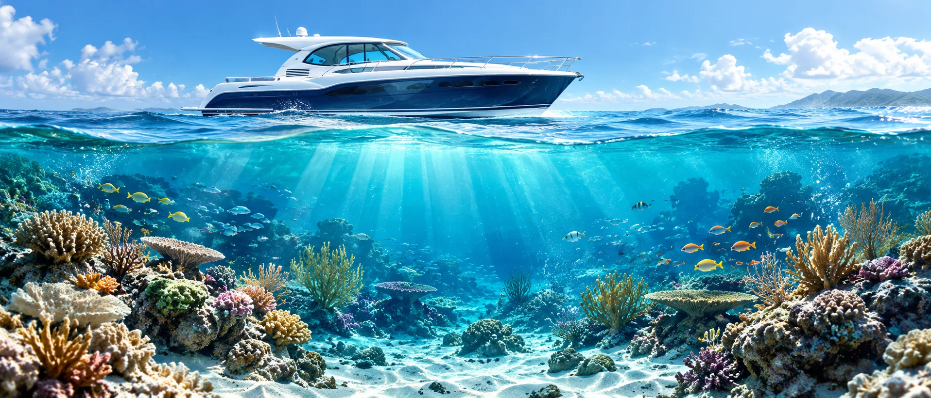 ヨットとサンゴ礁の海（イメージ）